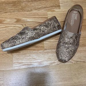 TOMS Gold glitter shoes